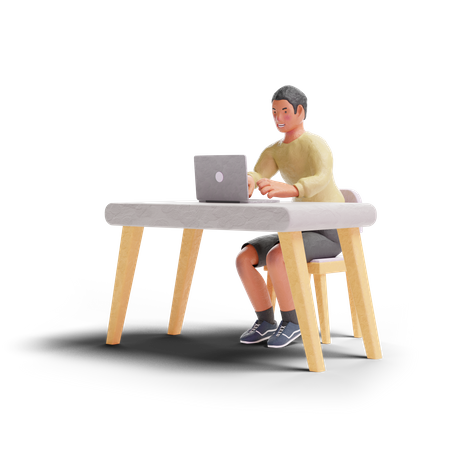 African American teenager boy using laptop  3D Icon