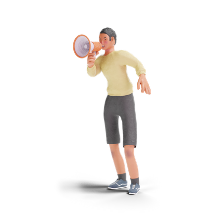 African American teenager boy using megaphone  3D Illustration