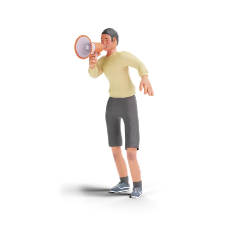 African American teenager boy using megaphone  3D Illustration