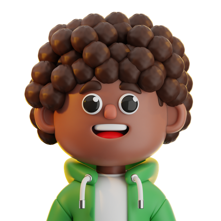 African Boy With Curly Hair  3D Icon