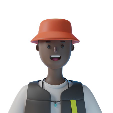 African Boy with Red Hat  3D Illustration