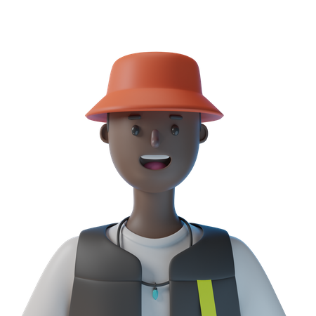 African Boy with Red Hat 3D Illustration