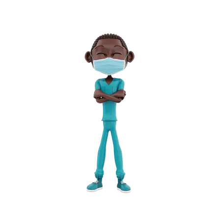 African Male Nurse standing with folded arms  3D Illustration