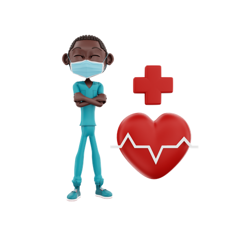 African Male nurse with heart 3D Illustration