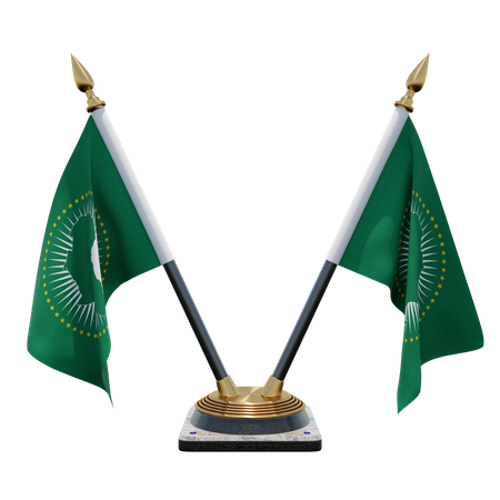 African Union Double Desk Flag Stand  3D Illustration