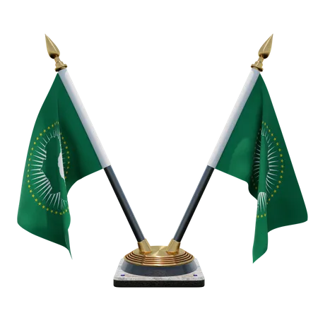 African Union Double Desk Flag Stand  3D Illustration
