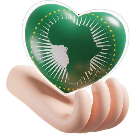 African Union Flag Heart Hand Care  3D Icon