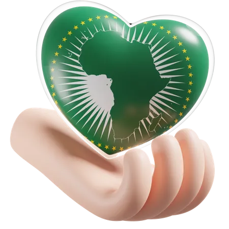African Union Flag Heart Hand Care  3D Icon