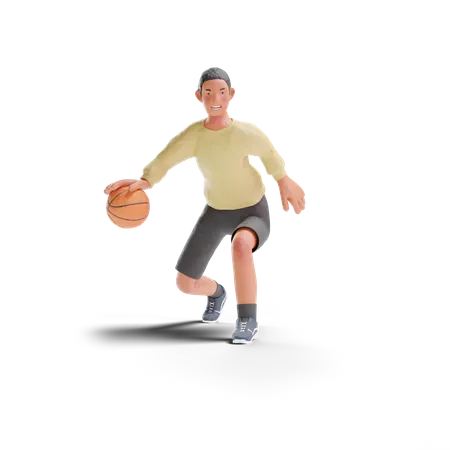 Garçon adolescent afro-américain jouant au basket-ball  3D Illustration