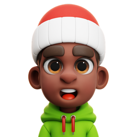 MENINO AFRO COM CAPUZ VERDE  3D Icon