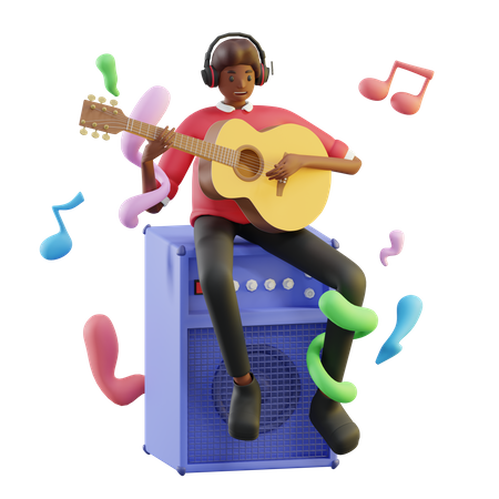 Homem afro tocando violão  3D Illustration