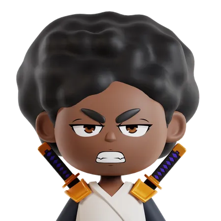 Samurai Afro  3D Icon