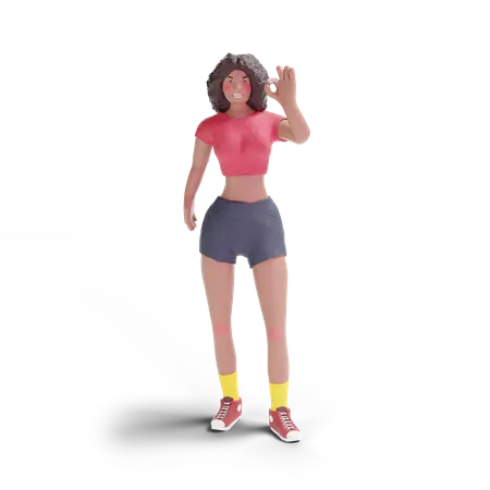 Afroamerikanisches Teenager-Mädchen mit ok Handzeichen  3D Illustration