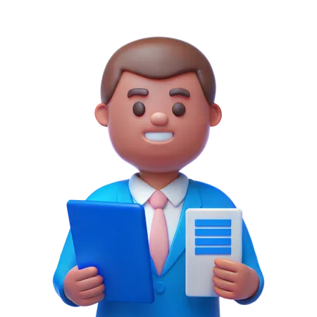 Agent avec papiers d'assurance  3D Illustration