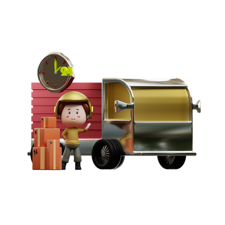 Agent de livraison avec fourgon Cargo  3D Icon