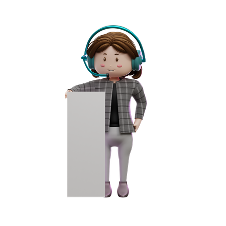 Agent de service à la clientèle féminin tenant un panneau publicitaire  3D Icon