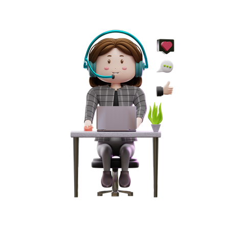 Agent de service à la clientèle féminin travaillant au bureau  3D Icon