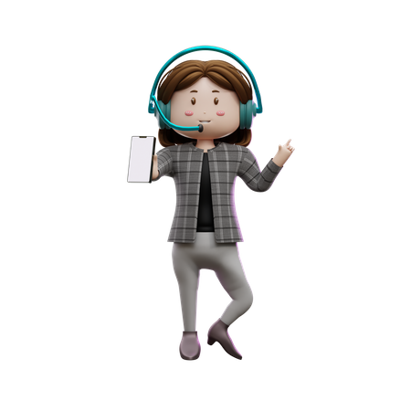 Agent de service client féminin montrant un smartphone  3D Icon