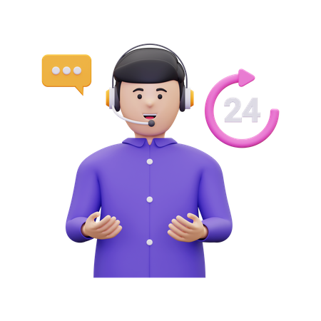 Agent de service client masculin disponible 24 heures sur 24  3D Icon
