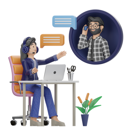 Agent féminin parlant avec un client masculin  3D Illustration