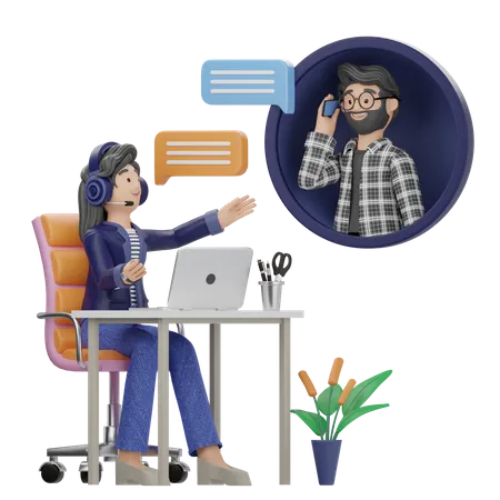 Agent féminin parlant avec un client masculin  3D Illustration