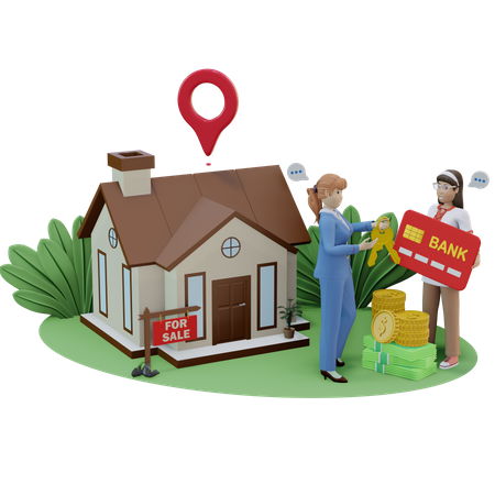 Agent immobilier donnant la clé de la maison  3D Illustration