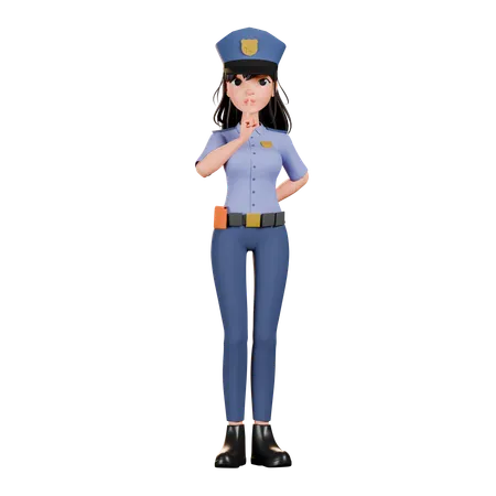 Agente de policía femenina con gesto para ordenar silencio  3D Illustration