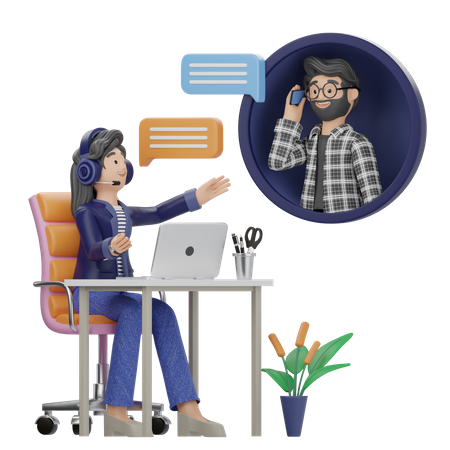 Agente feminina conversando com cliente masculino  3D Illustration