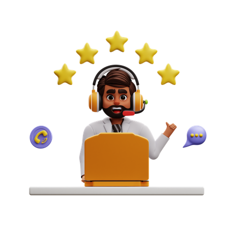 Agente masculino dando avaliação cinco estrelas  3D Illustration