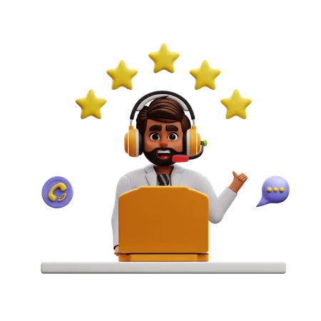 Agente masculino dando avaliação cinco estrelas  3D Illustration