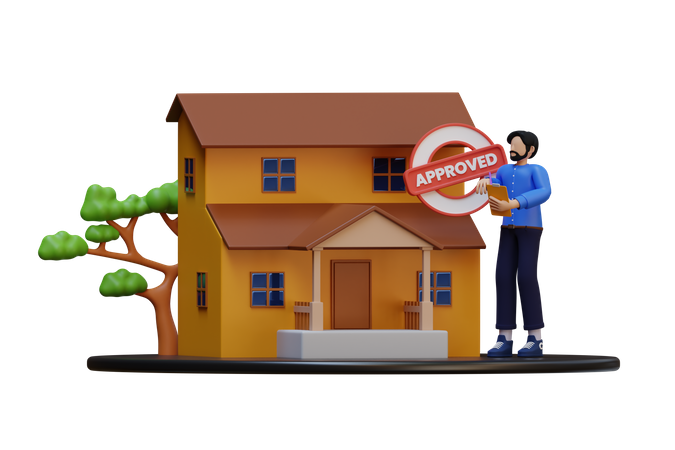 Agentes inmobiliarios con inspección de la casa  3D Illustration