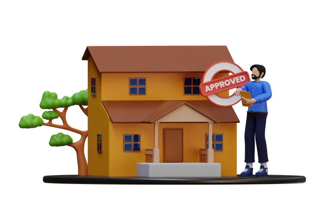 Agentes inmobiliarios con inspección de la casa  3D Illustration