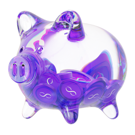 Agix Clear Glass Piggy Bank With Decreasing Piles Of Crypto Coins  3D Icon