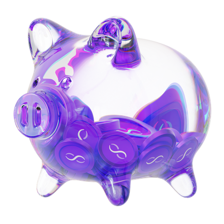 Agix – Sparschwein aus klarem Glas mit abnehmendem Stapel an Kryptomünzen  3D Icon