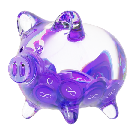 Agix – Sparschwein aus klarem Glas mit abnehmendem Stapel an Kryptomünzen  3D Icon