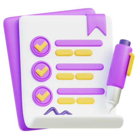 A Vibrant 3 D Rendered Image Of A Clipboard With A Checklist Highlighted By A Marker The Clipboard Features A Curved Purple Tab And Checkboxes 3D Icon