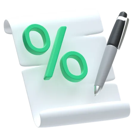 Agreement Icon With Discount Symbol And Pen 3D Icon