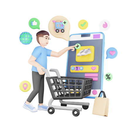 Agregar artículos al carrito en la aplicación de compras  3D Icon