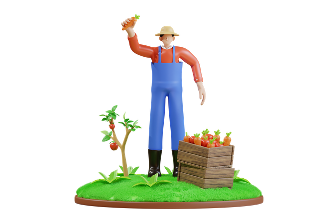Agriculteur avec des produits frais  3D Illustration