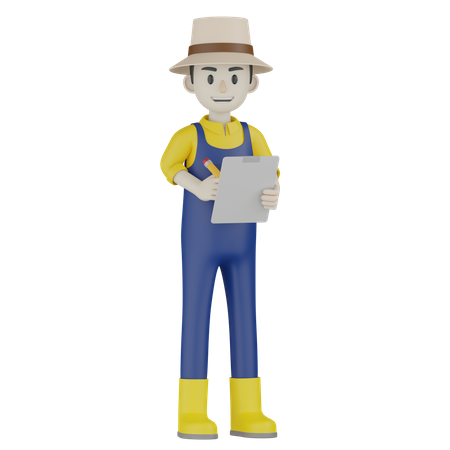 Agriculteur écrire une liste  3D Illustration