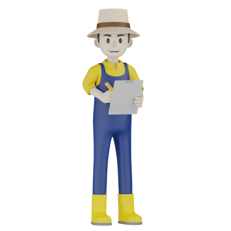 Agriculteur écrire une liste  3D Illustration