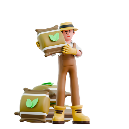 Un agriculteur apporte de l'engrais  3D Illustration