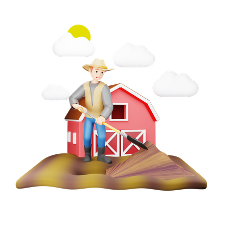 Agricultor cavando buraco com pá  3D Illustration