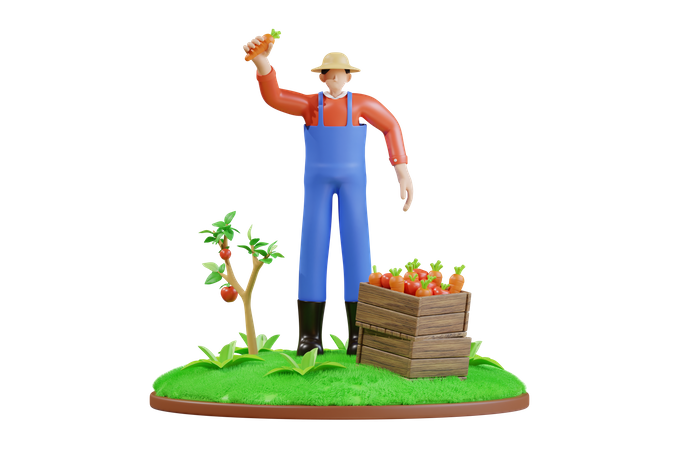 Agricultor com produtos frescos  3D Illustration