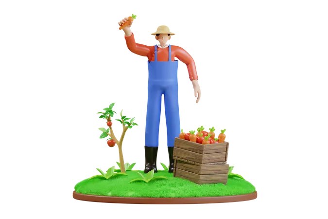 Agricultor com produtos frescos  3D Illustration