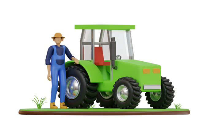 Agricultor com trator  3D Illustration