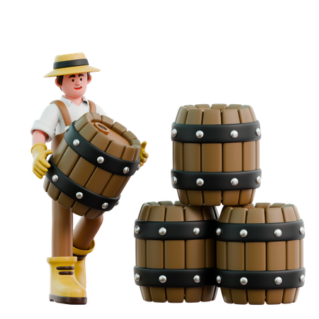 Agricultor que lleva un barril de madera  3D Icon