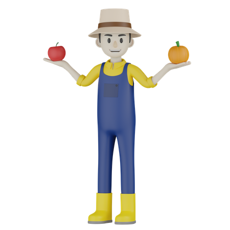 Agricultor segurando frutas  3D Illustration