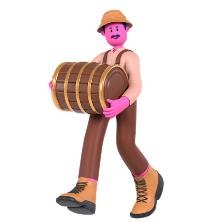 Agricultor sosteniendo barril  3D Illustration