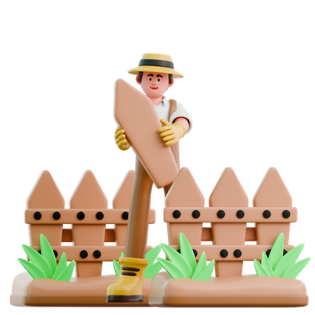 Agricultor instalando una valla de jardín  3D Icon